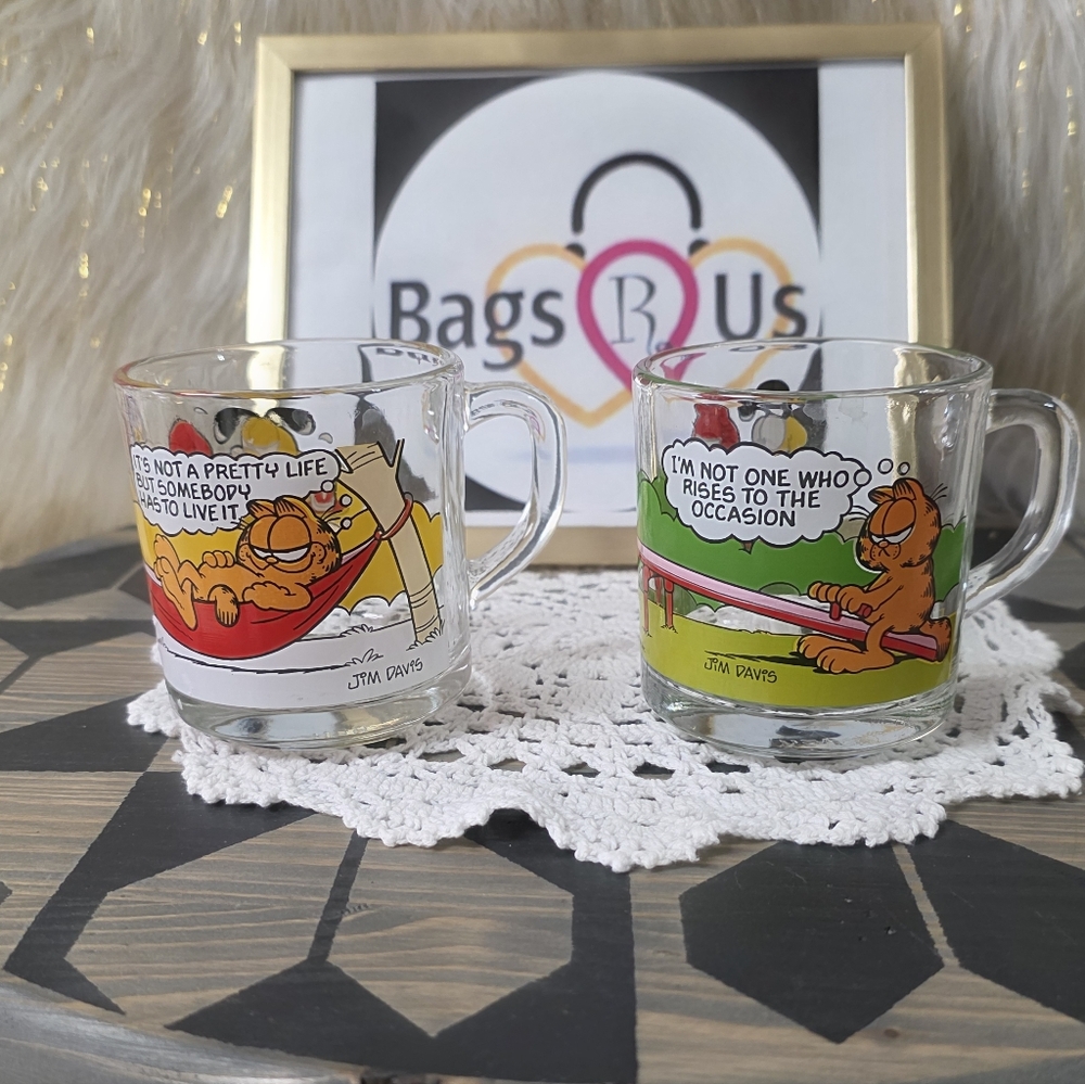 VINTAGE 1978-80 MCDONALD'S GARFIELD GLASS MUGS LOT OF 2 EXCELLENT